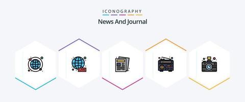 nieuws 25 gevulde lijn icoon pak inclusief media. camera. nieuws. radio. frequentie vector