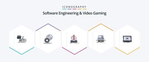 software bouwkunde en video gaming 25 gevulde lijn icoon pak inclusief gamen. troosten. software. spel. dlc vector