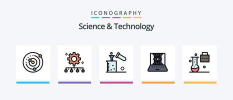 wetenschap en technologie lijn gevulde 5 icoon pak inclusief laboratorium fles. chemisch fles. wetenschap van er toe doen. wetenschappelijk. wetenschap informatie. creatief pictogrammen ontwerp vector