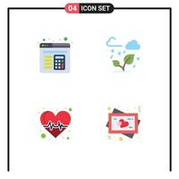 4 vlak icoon concept voor websites mobiel en apps browser pulse groen blad kader bewerkbare vector ontwerp elementen