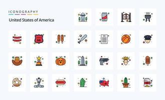 25 Verenigde Staten van Amerika lijn gevulde stijl icoon pak vector