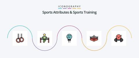 sport- attributen en sport- opleiding lijn gevulde vlak 5 icoon pak inclusief dom. halter. golf. worstelen. boksen vector