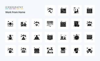 25 werk van huis solide glyph icoon pak vector