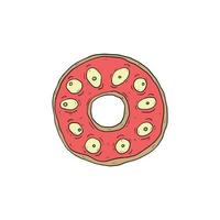 een donut monster met veel van ogen, perfect voor sticker ontwerp en t-shirt ontwerp vector