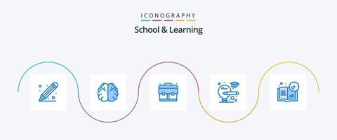 school- en aan het leren blauw 5 icoon pak inclusief CD. bladwijzer. tas. boek. licht vector