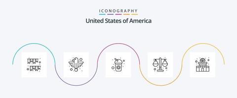 Verenigde Staten van Amerika lijn 5 icoon pak inclusief schaal. gerechtigheid. adelaar. rechtbank. drinken vector