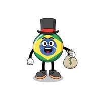 Brazilië vlag mascotte illustratie rijk Mens Holding een geld zak vector