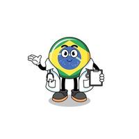 tekenfilm mascotte van Brazilië vlag dokter vector