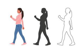 mensen. wandelen meisje. mensen getrokken in een vlak tekenfilm stijl. vector illustratie