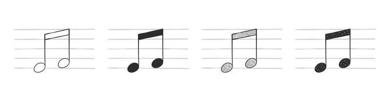 muziek- notities. twee achtste notities. hand getekend musical symbolen in divers variaties. vector illustratie