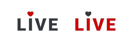 leven omroep logo's. leven streaming pictogrammen met hart. online stroom pictogrammen. sociaal media. vector illustratie