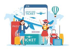 online reizen ticket op te slaan door vervoer en reis aanbieder app voor reservering in vlak tekenfilm hand- getrokken sjabloon illustratie vector