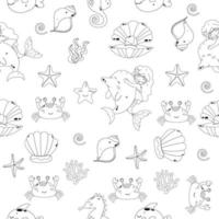 naadloos patroon meermin en onderwater- wereld schets. vector