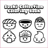 schattig kawaii sushi verzameling kleur boek vector