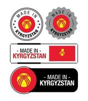 reeks van gemaakt in Kirgizië etiketten, logo, Kirgizië vlag, Kirgizië Product embleem vector