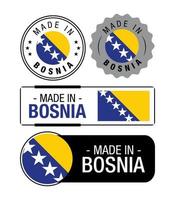 reeks van gemaakt in Bosnië etiketten, logo, Bosnië vlag, Bosnië Product embleem vector