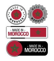 reeks van gemaakt in Marokko etiketten, logo, Marokko vlag, Marokko Product embleem vector