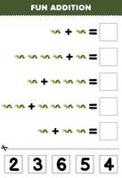 onderwijs spel voor kinderen pret toevoeging door besnoeiing en bij elkaar passen correct aantal voor schattig tekenfilm paling afdrukbare onderwater- werkblad vector