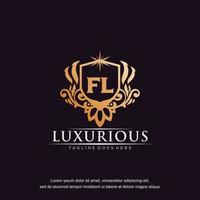 fl eerste brief luxe ornament goud monogram logo sjabloon vector kunst.