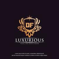 df eerste brief luxe ornament goud monogram logo sjabloon vector kunst.