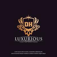 dh eerste brief luxe ornament goud monogram logo sjabloon vector kunst.