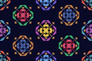 ikat etnisch naadloos patroon decoratie ontwerp. aztec kleding stof tapijt boho mandala's textiel behang. tribal inheems motief ornamenten Afrikaanse Amerikaans volk traditioneel borduurwerk vector