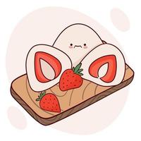 trek schattig kawaii Japan traditie zoet mochi daifuku vector illustratie. Japans Aziatisch traditioneel voedsel, Koken, menu concept. tekening tekenfilm stijl.