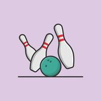 bowling bal met bowling pinnen tekenfilm vector icoon illustratie. sport voorwerp icoon concept geïsoleerd premie vector. vlak tekenfilm stijl