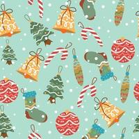 vector illustratie van patroon vrolijk Kerstmis en gelukkig nieuw jaar met speelgoed en decoraties voor vakantie omhulsel papier