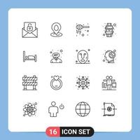 schets pak van 16 universeel symbolen van bed slim kijk maar beer slim pols e-mail bewerkbare vector ontwerp elementen