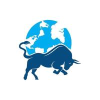 wereldbol stier vector logo icoon ontwerp. woord en stier logo ontwerp icoon vector.