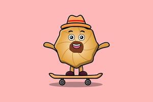 schattig tekenfilm koekjes staand Aan skateboard vector