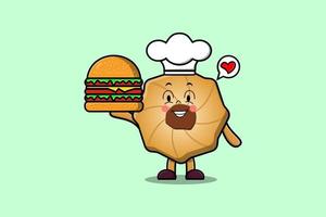 schattig tekenfilm koekjes chef karakter Holding hamburger vector