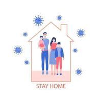 banier sjabloon, blijven Bij huis. de familie zit Bij huis in maskers, de concept van bescherming van de coronavirus. vector illustratie in modern stijl.