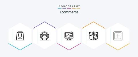 ecommerce 25 lijn icoon pak inclusief toevoegen. Nee. online. e. doos vector