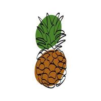 doorlopend een lijn tekening ananas. vector illustratie. zwart lijn kunst Aan wit achtergrond met kleurrijk vlekken. tekenfilm ananas geïsoleerd Aan wit achtergrond. veganistisch concept