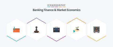 bank financiën en markt economie 25 vlak icoon pak inclusief documenten. bedrijf. goedkeuring. aktentas. rubber vector