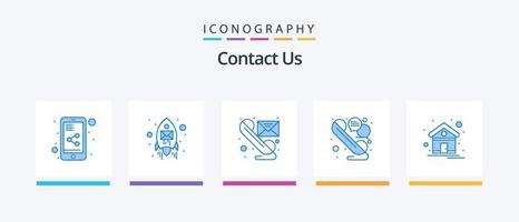contact ons blauw 5 icoon pak inclusief huis. telefoon. bericht. praten. chatten. creatief pictogrammen ontwerp vector