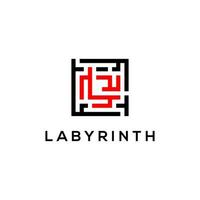 labyrint logo ontwerp, rood zwart code logo icoon vector illustratie