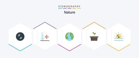 natuur 25 vlak icoon pak inclusief het weer. zon. aarde. natuur. fabriek vector