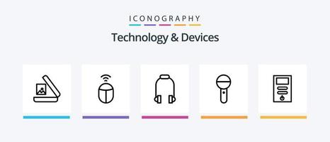 apparaten lijn 5 icoon pak inclusief druk op. microfoon. signaal. media. film. creatief pictogrammen ontwerp vector