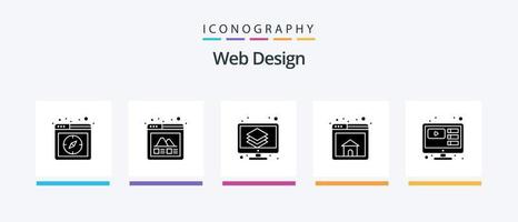 web ontwerp glyph 5 icoon pak inclusief online. Startpagina. indeling. browser. laag. creatief pictogrammen ontwerp vector