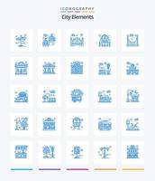 creatief stad elementen 25 blauw icoon pak zo net zo passage. brug. poort. zittend tafel. drinken vector