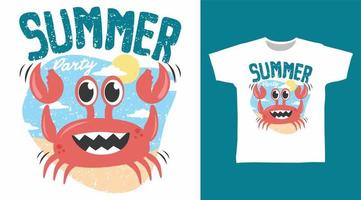 schattig zomer krab ontwerp vector illustratie klaar voor afdrukken Aan kinderen t-shirt.