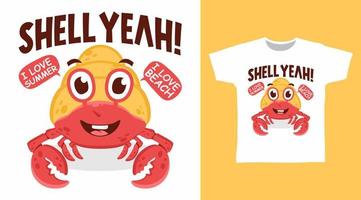 schattig kluizenaar krab illustratie t-shirt ontwerp vector concept.