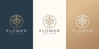 vrouwelijk abstract bloem logo met cirkel kader. gouden kleur, luxe mode, vrouwelijk logo. vector