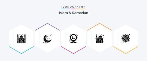 Islam en Ramadan 25 glyph icoon pak inclusief decoratie. geloof. Islam. moskee. moslim vector