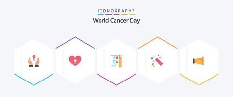 wereld kanker dag 25 vlak icoon pak inclusief behandeling. ziekenhuis. liefde. druppelen. kanker vector