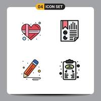 modern reeks van 4 gevulde lijn vlak kleuren pictogram van Cadeau borstel liefde document potlood bewerkbare vector ontwerp elementen