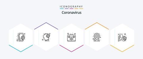 coronavirus 25 lijn icoon pak inclusief ziekte. plaats. virus. ziekenhuis. doos vector